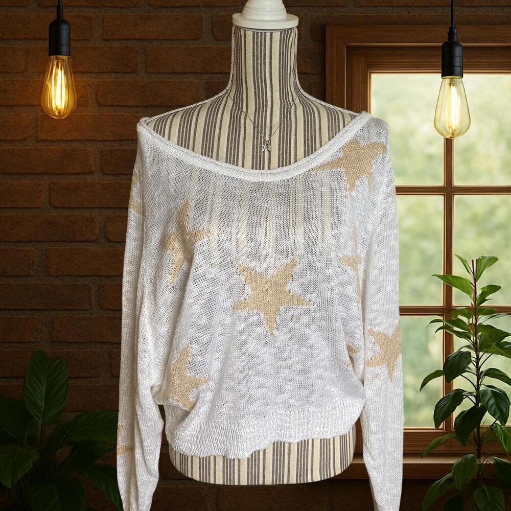 White and gold star knit sweater